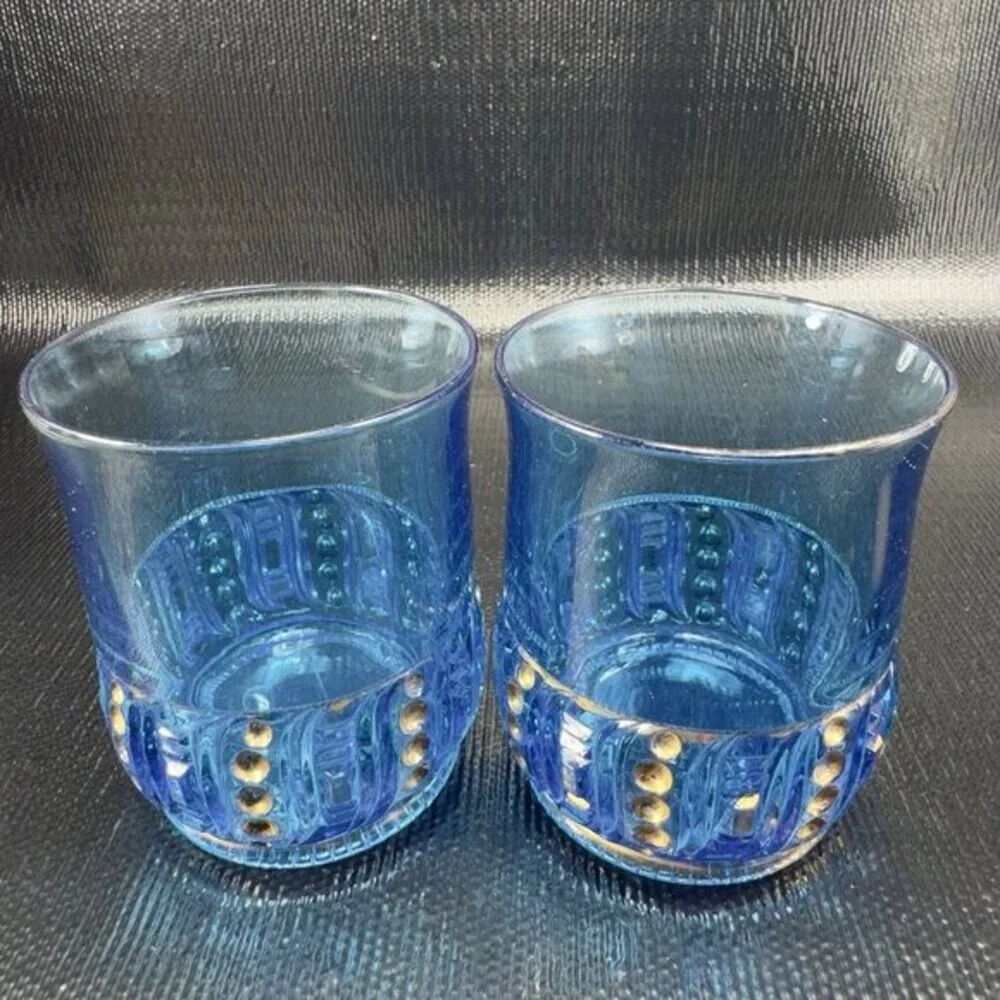 EAPG 1898 Riverside Olympia Glass Seed Pod Blue Tumblers Set‎ Manganese 365nm UV